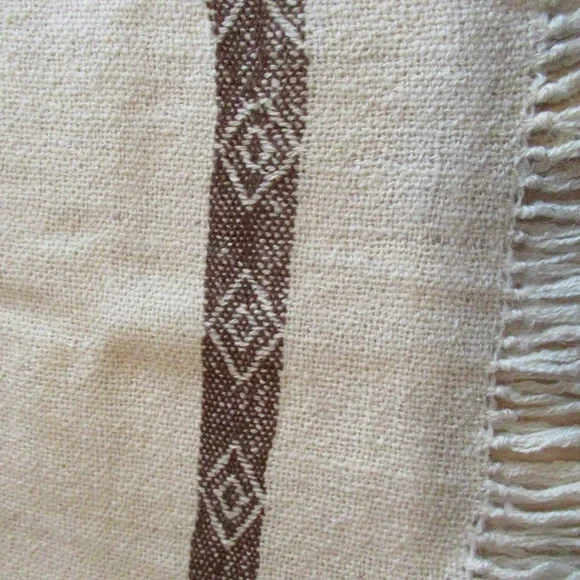 Cream & Brown Wool fringed scarf - Picture 5 of 6